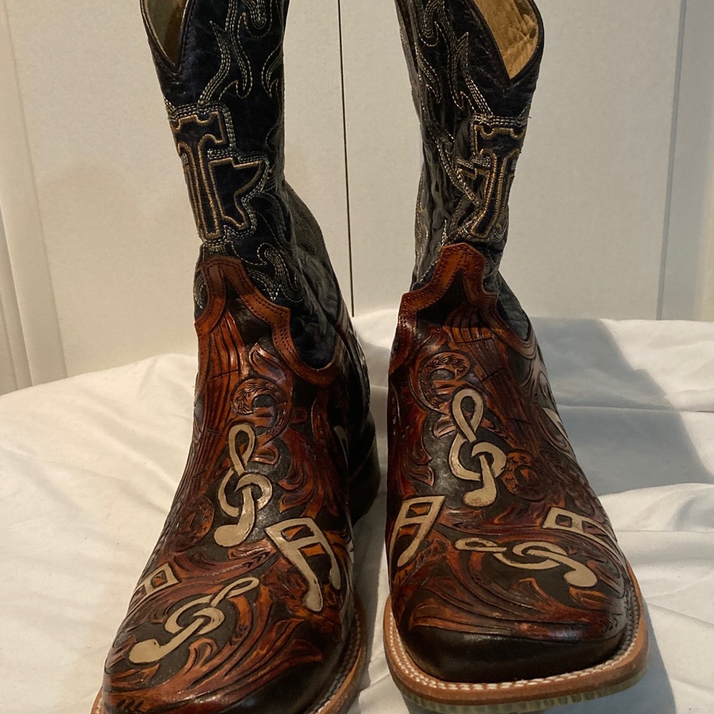 Tin Haul Men's Western Boots - Brown and Black with Cream Accents - Picture 2 of 10